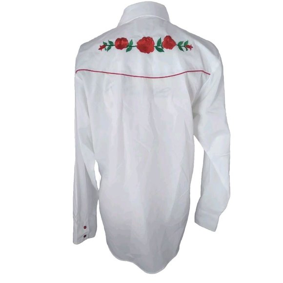 Country Charmers Ely western white embroidered red roses Snap Shirt women’s LRG - Picture 2 of 16